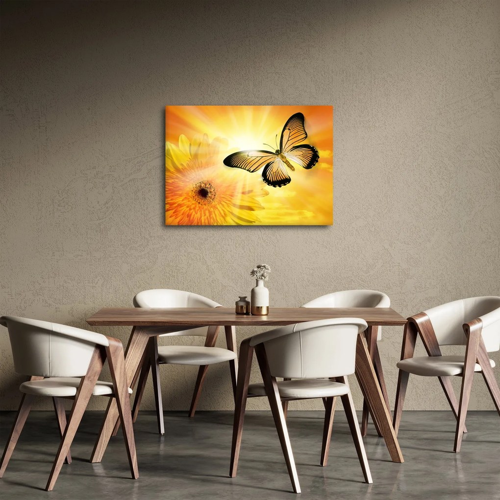 Tablou - Fluture galben cu flori (70x50 cm)