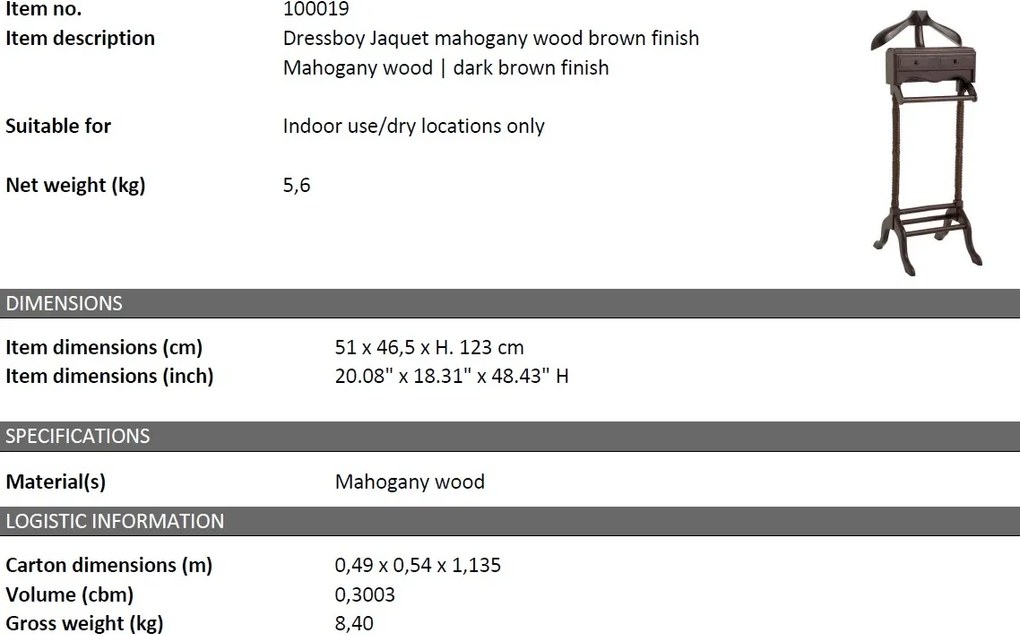 Suport haine design LUX lemn de mahon maro inchis Jaquet