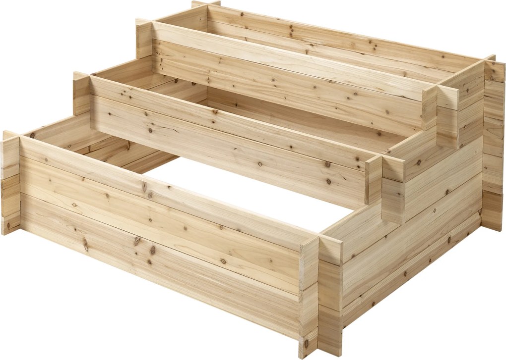 Outsunny Jardinieră Lemn 3 Nivele, Caseta de Flori pentru Grădinărit, 120x100x54cm, Design Rustic, Lemn Natural | Aosom Romania