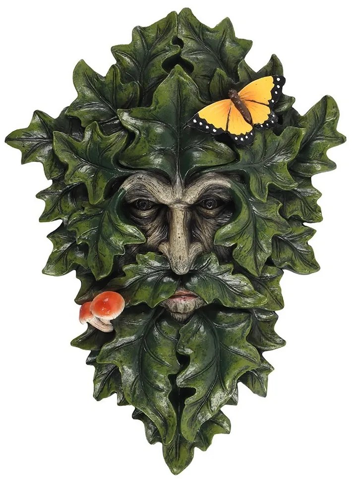 Placheta perete rasina Green Man cu frunze de stejar 29cm