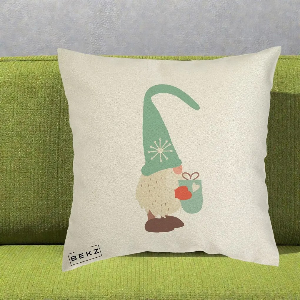 Perna Decorativa Gnom Nordic cu Cana Calda Menta, 40x40 cm, Ecru, Husa Detasabila, Perna Inclusa, BEKZ®