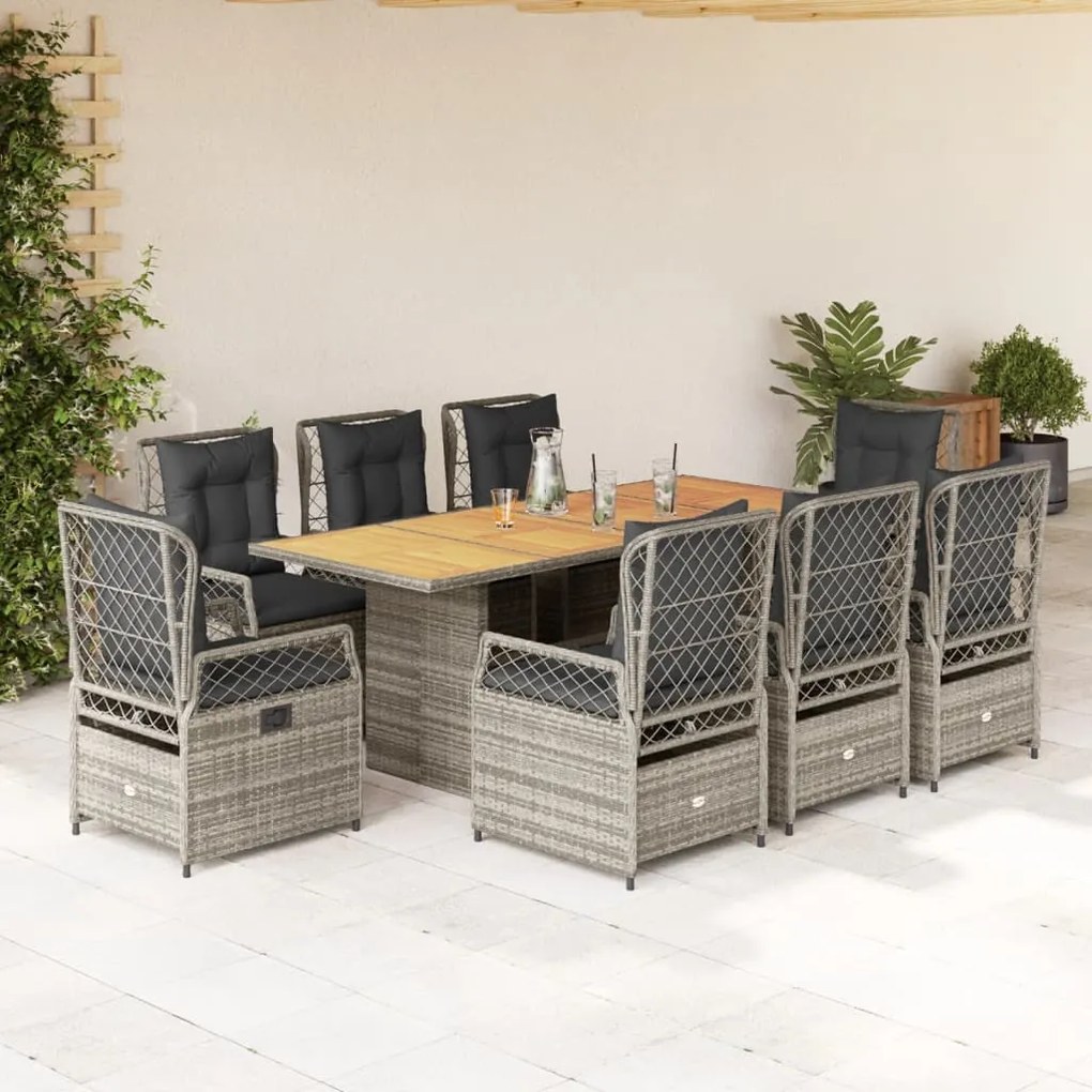 3262931 vidaXL Set mobilier grădină cu perne, 9 piese, gri, poliratan