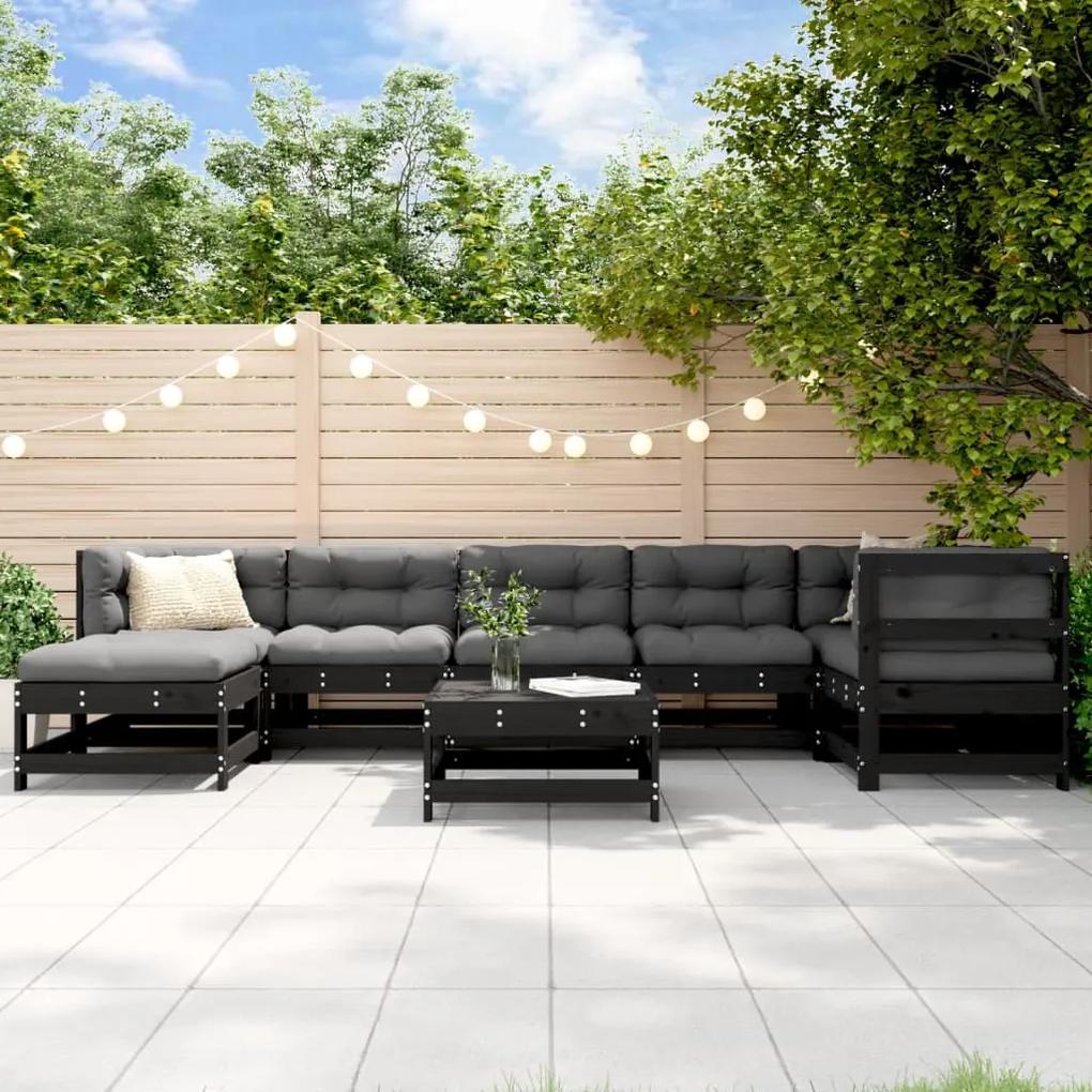 3186295 vidaXL Set mobilier relaxare grădină, 8 piese, negru, lemn masiv pin