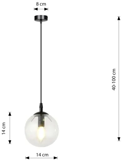 Lustră pe cablu COSMO 1xE14/10W/230V d. 14 cm negru/transparent