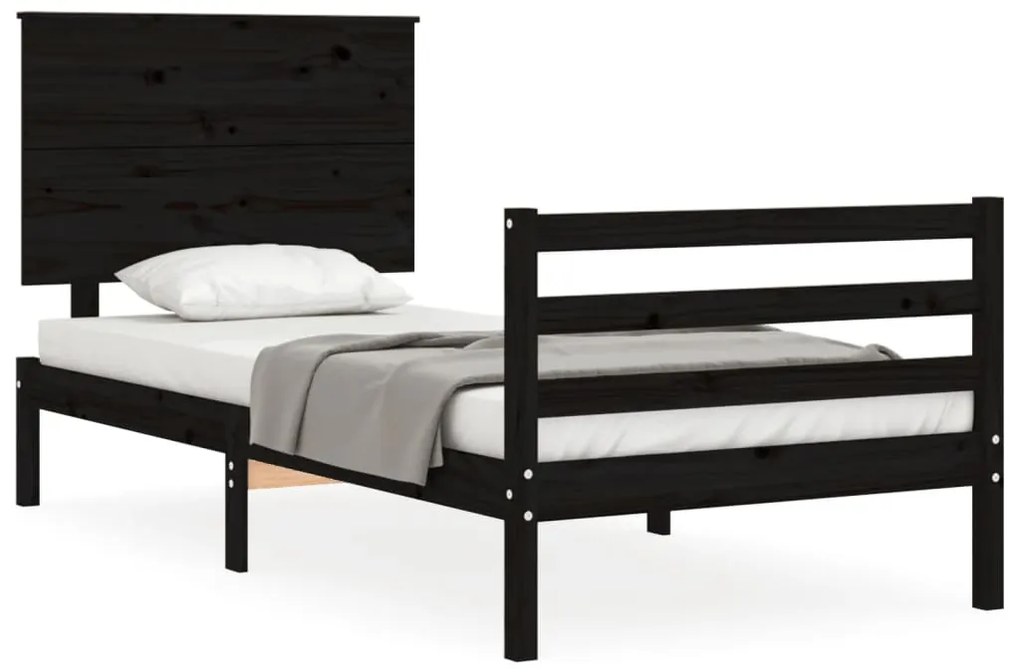 3195215 vidaXL Cadru de pat cu tăblie, negru, 100x200 cm, lemn masiv