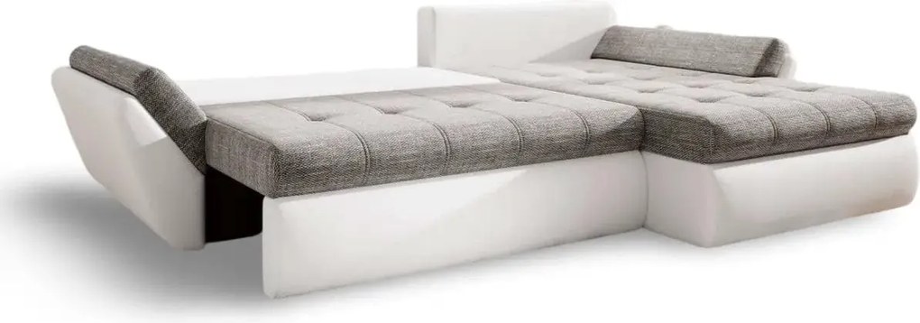 Colțar extensibil dumonde cu ladă de depozitare si sezut confortabil din spuma high-density, Loana Magma White 275x185 cm
