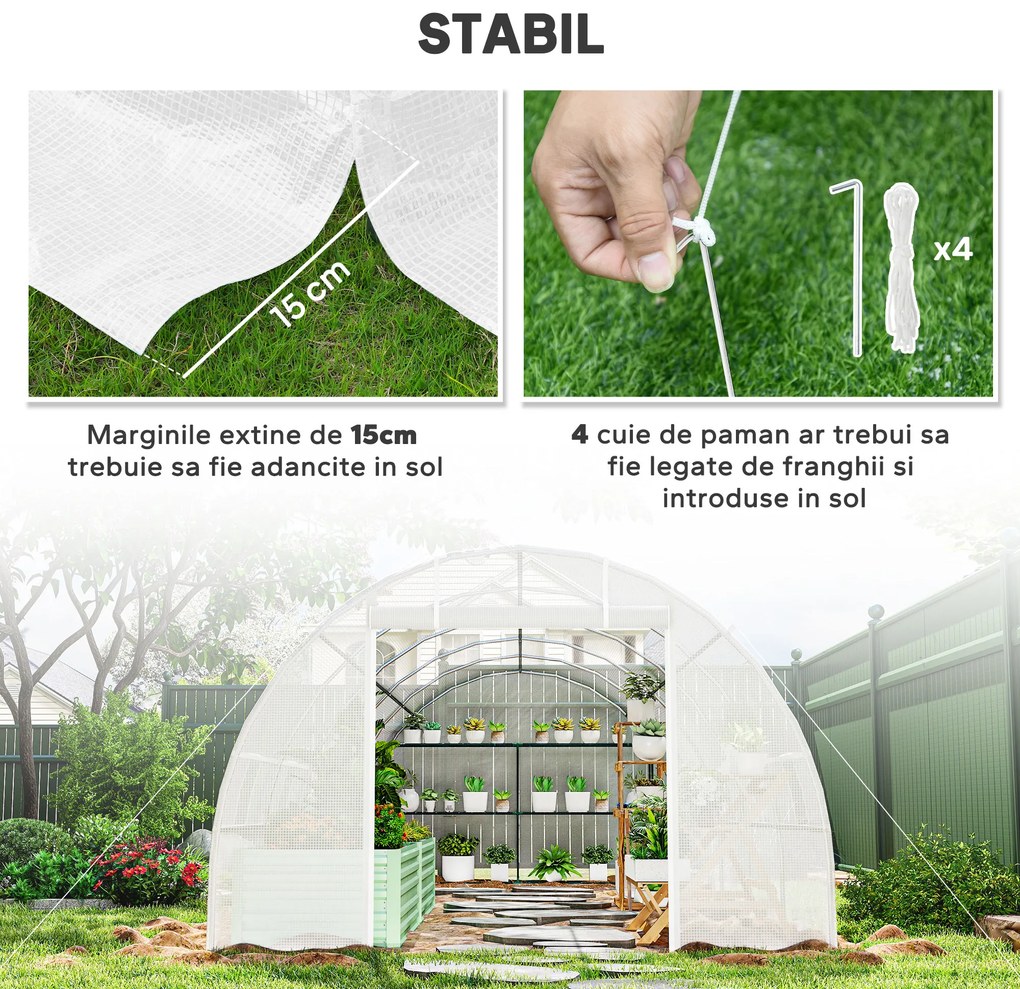 Sera Outsunny Mare de Tip Tunel 8x3x2 m, Grădină pentru Semințe de Plante, Cadru Premium din Oțel | Aosom Romania