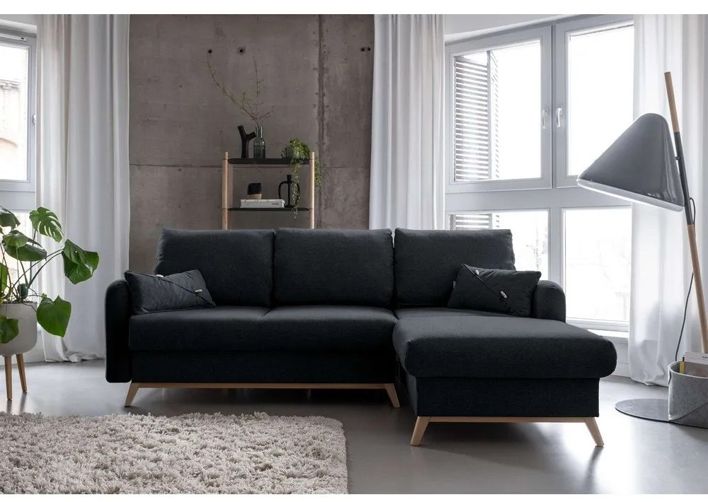 Colțar extensibil cu șezlong pe partea dreaptă Miuform Scandic Lagom, gri închis