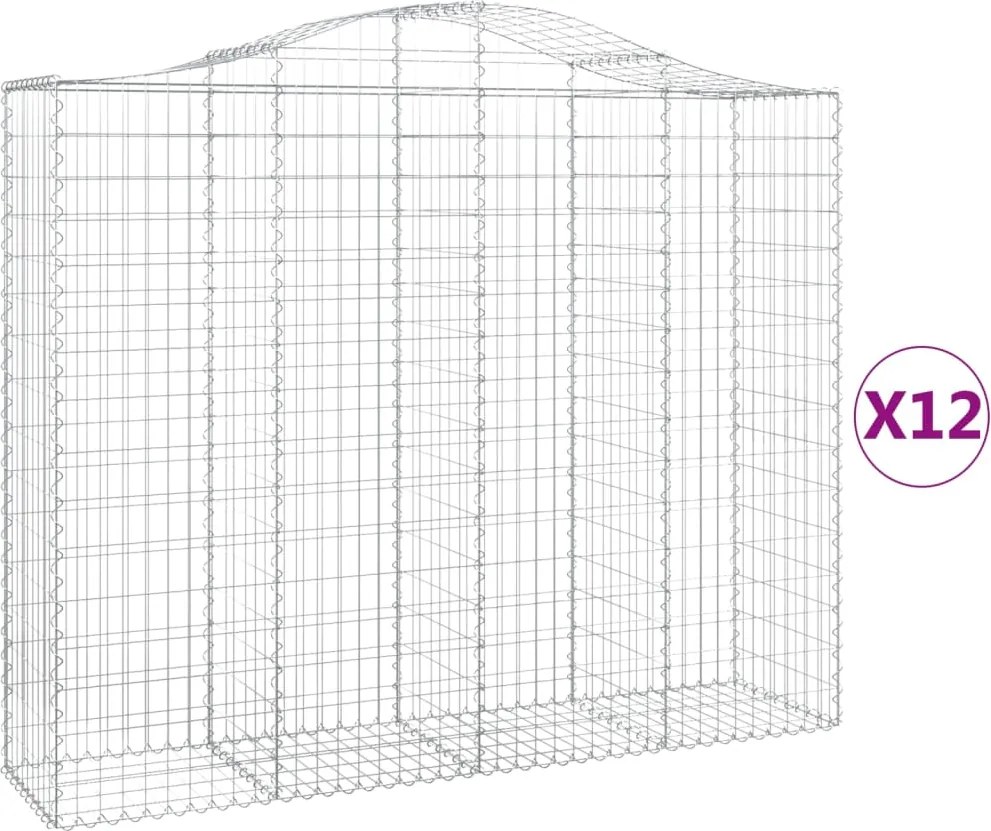 vidaXL Coș gabion arcuit, 12 buc, 200x50x160/180 cm, fier galvanizat