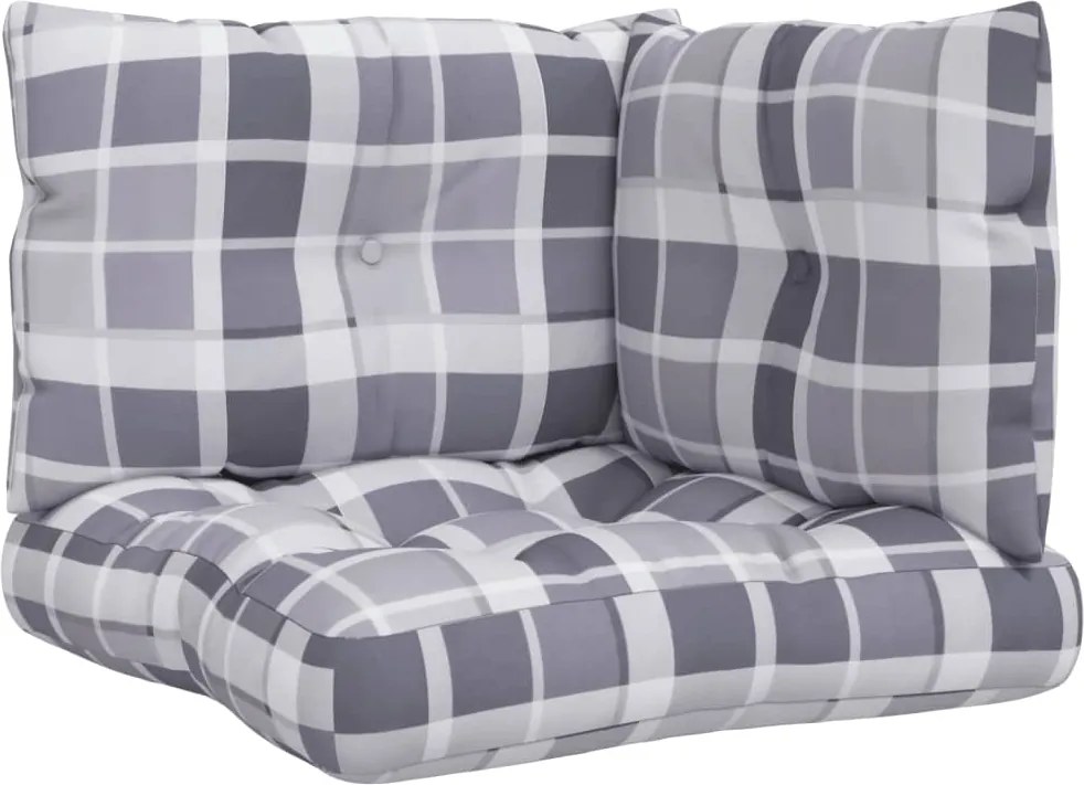 vidaXL Perne de paleți, 3 buc., gri carouri, material textil