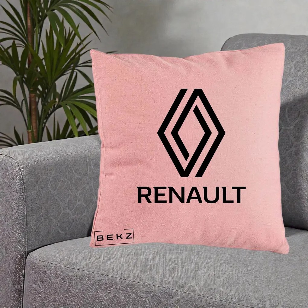 Perna Personalizata cu emblema Renault, 40x40 cm, Roz, Husa Detasabila, Perna Inclusa, BEKZ®