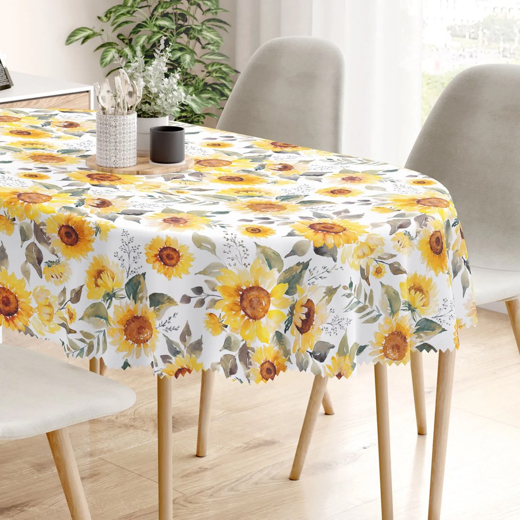 Goldea față de masă teflonată - flori de floarea-soarelui - ovală 140 x 220 cm