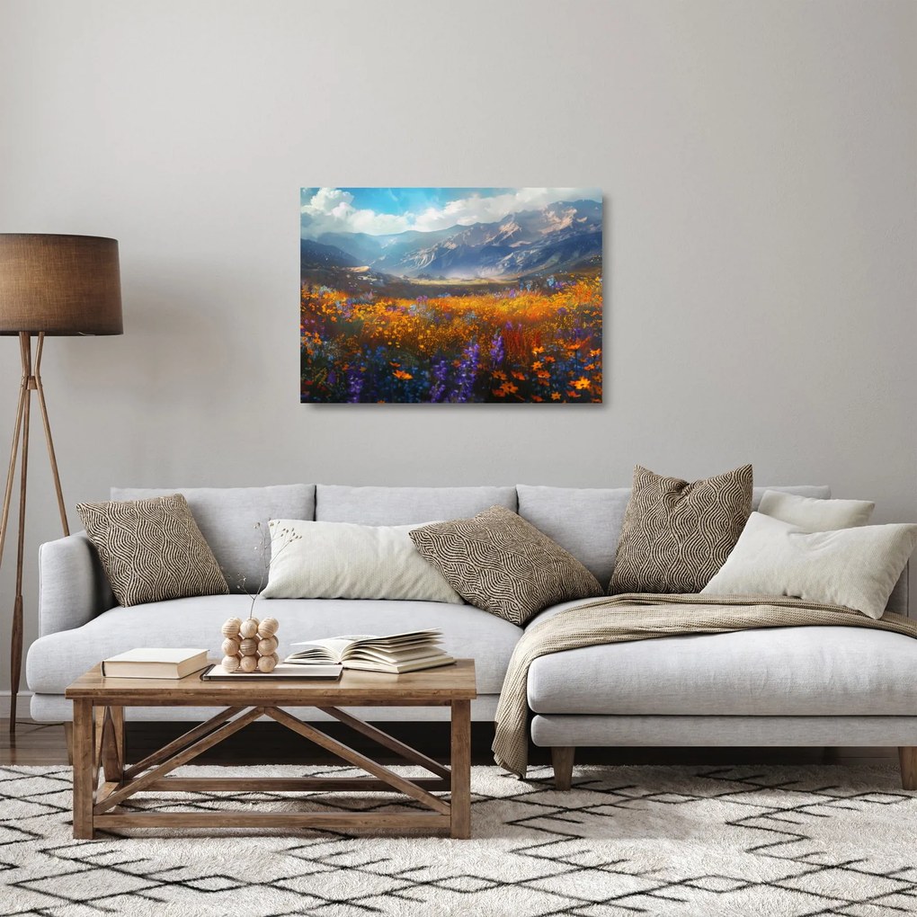 Tablou pe sticlă - Peisaj montan pictat II. (70x50 cm)