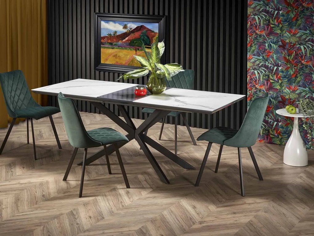 Masă de sufragerie extensibilă 160-200 cm Delma (marmură alb + negru + gri) (pentru 6 8 persoane). 1048919