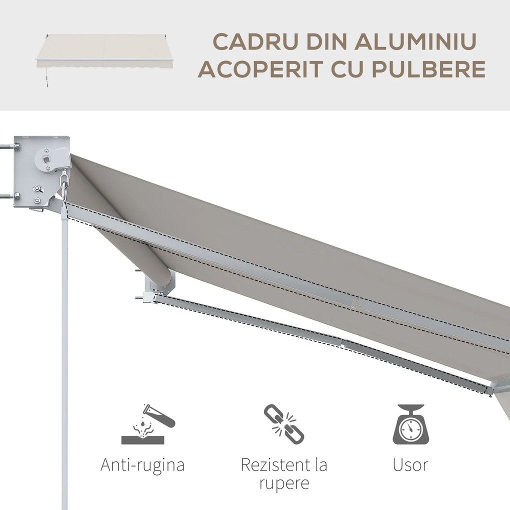 Outsunny Copertina pentru soare cu brate si actionare manuala, din aluminiu si poliester pentru exterior, 200x250 cm, alb crem | AOSOM Romania