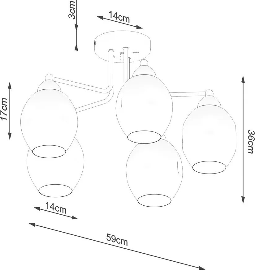Plafonieră neagră cu abajur din sticlă 59x59 cm Garten – Sollux