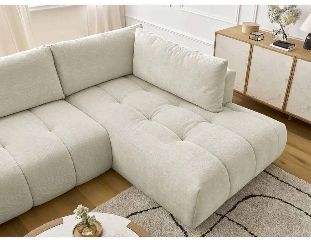 Colțar bej extensibil/cu spațiu de depozitare (cu colț pe partea dreaptă/în formă de "U") Fuji – Bobochic Paris