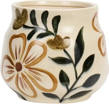 Ghiveci din ceramică stoneware pictat manual cu motive botanice folk, „Folk Pot"