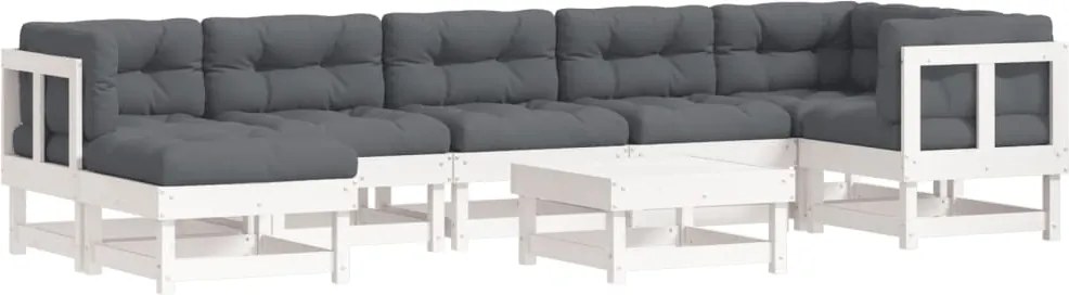 vidaXL Set mobilier de grădină cu perne, 8 piese, alb, lemn masiv