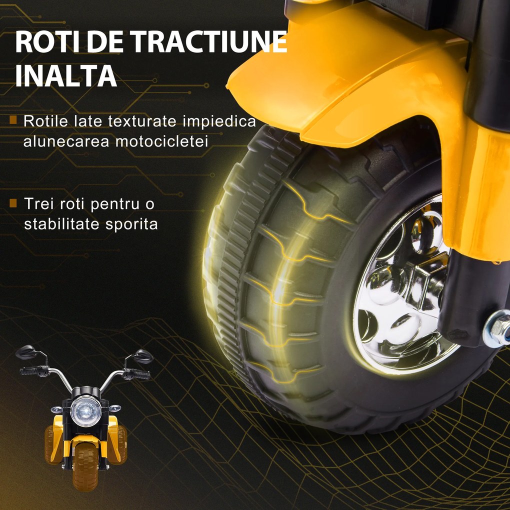 HOMCOM Motocicletă Electrică cu 3 Roti Galben, Lumini și Sunete, pentru Copii 18-36 Luni, Baterie 6V | Aosom Romania