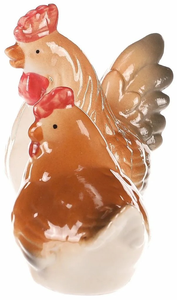 Decorațiune ceramică Găinușă și cocoș, 8 x 8 x 6cm, set de 2 bucăți