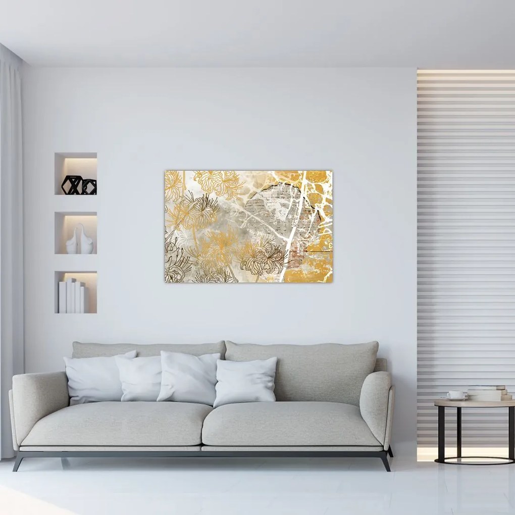 Tablou - Vintage perete cu flori (90x60 cm)