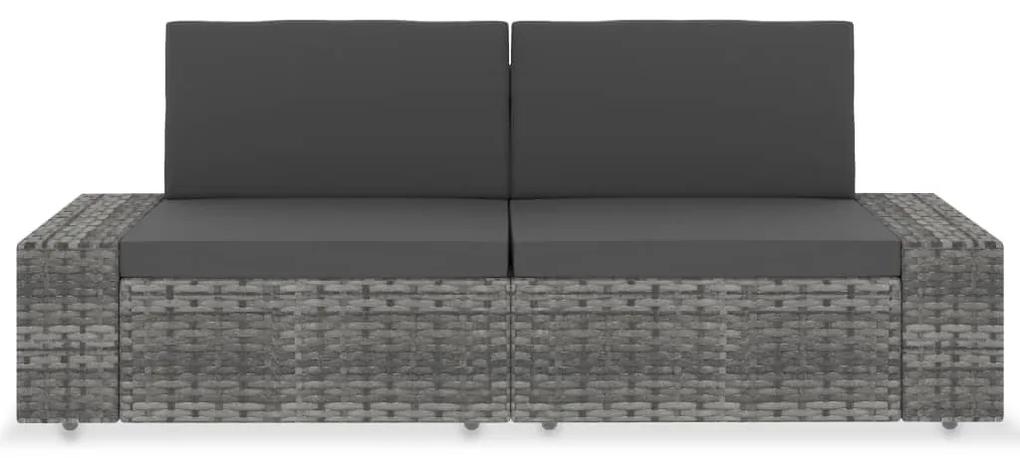 Canapea modulara cu 2 locuri, gri, poliratan 1, Gri, Canapea de colt (cotiera stanga) + canapea de colt (cotiera dreapta)