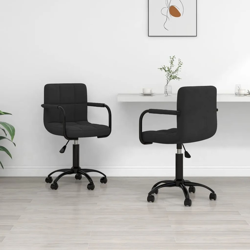 vidaXL Scaune de bucătărie pivotante, 2 buc., negru, catifea