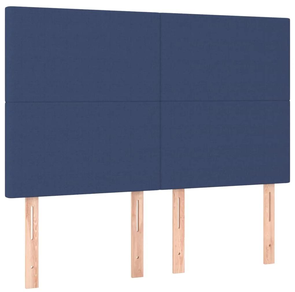 Cadru de pat cu tablie, albastru, 140x190 cm, textil Albastru, 140 x 190 cm, Design simplu