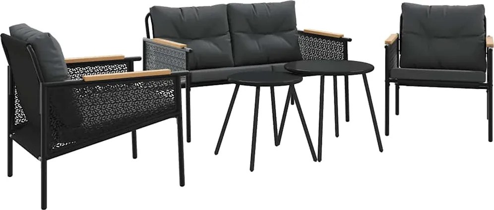 vidaXL Set mobilier de balcon, 5 piese, cu perne, negru, oțel