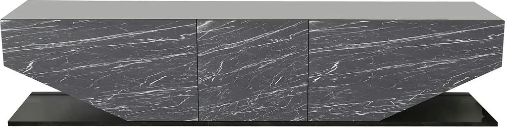 Comoda TV INCI, negru cu efect de marmura, PAL melaminat, 180x30x45 cm
