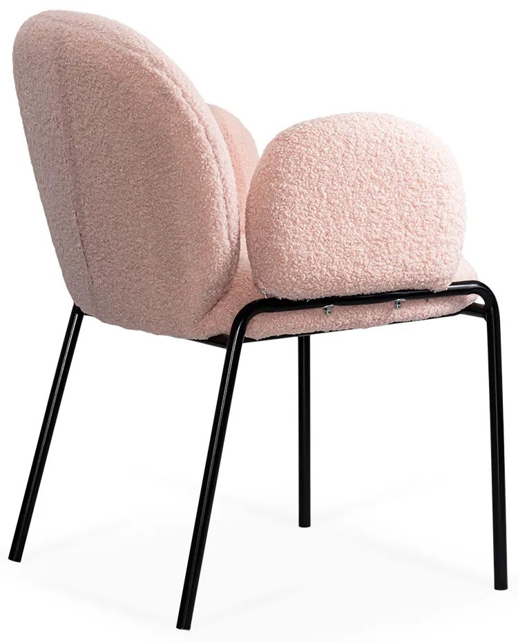 Scaun dining roz din material boucle cu cadru metalic BUC 281