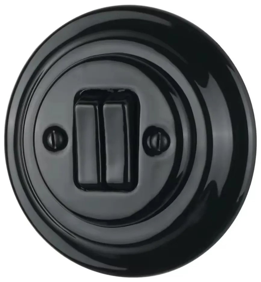 Bohemia-Design - Întrerupător dublu retro din porțelan cu ramă, nr. 6+6, negru
