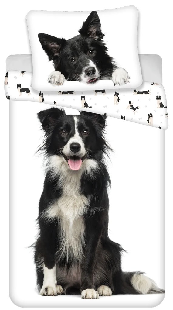 Lenjerie de pat din bumbac 3D BORDER COLLIE alb, 100% bumbac Dimensiune lenjerie de pat: 70 x 90 cm | 140 x 200 cm