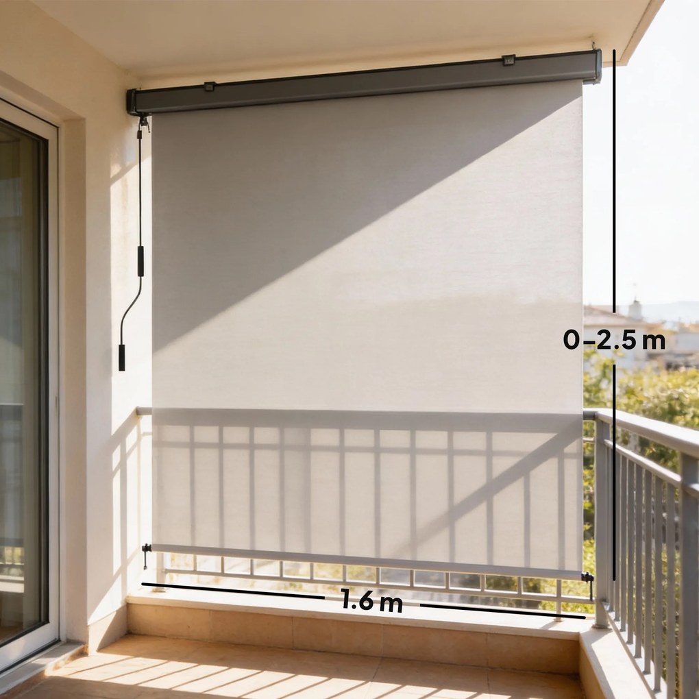 Outsunny Copertină Rulabilă de Exterior Anti-UV cu Carcasă din Aluminiu și Manivelă, Copertină de Soare din Poliester, 250x160 cm, Alb Crem | Aosom Romania