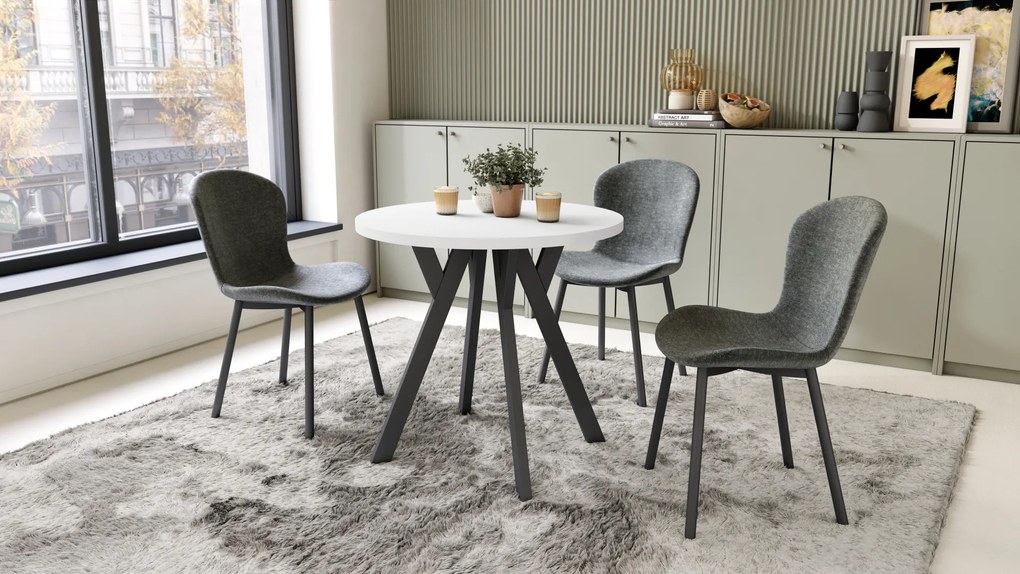 Mazzoni ALMO 80 Alb Mat/picioare negre - MASĂ ROTUNDĂ CU PICIOARE Y LOFT/INDUSTRIAL PENTRU BUCĂTĂRIE LIVING SAU SUFRAGERIE