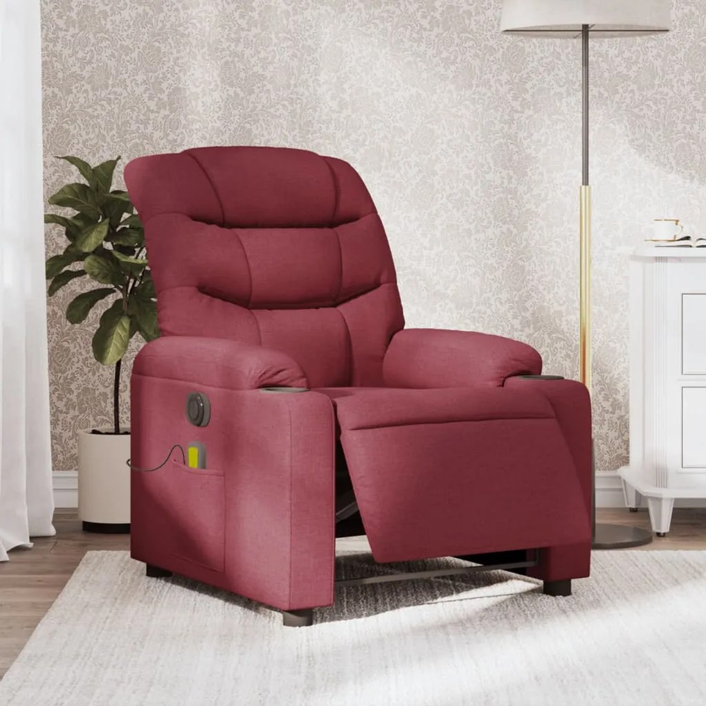 vidaXL Fotoliu electric de masaj rabatabil, roșu vin, textil