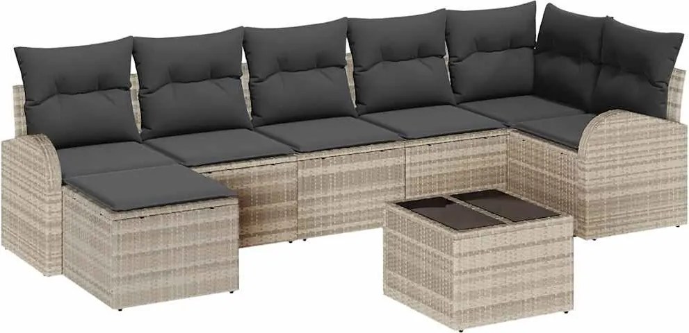 vidaXL Set de canapele pentru grădină 8 pcs Gri deschis Rattan poli