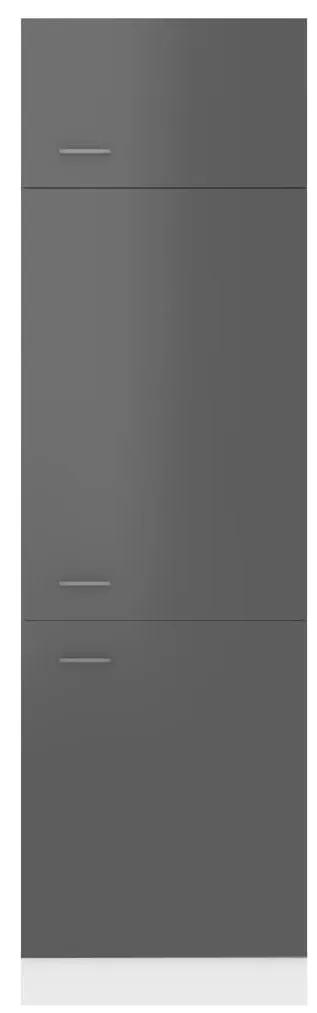 Dulap pentru frigider, gri extralucios, 60 x 57 x 207 cm, PAL gri foarte lucios, Dulap pentru frigider 60 cm, 1