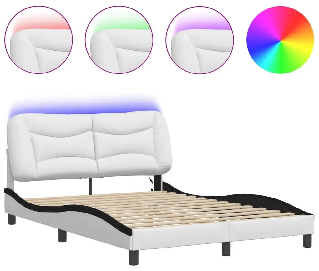 3213940 vidaXL Cadru de pat cu LED, alb și negru, 140x200 cm, piele ecologică