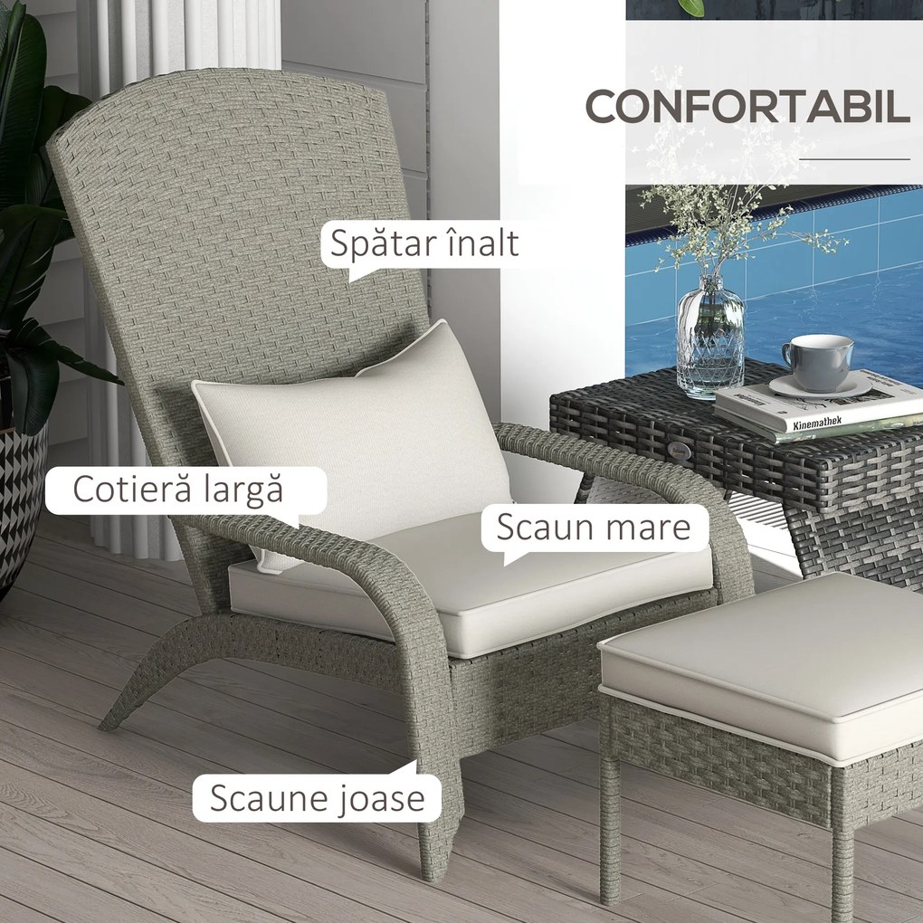 Outsunny Scaun Adirondack cu taburet din rachita pentru terasa, Scaun de exterior pentru semineu cu perne, spatar inalt | Aosom Romania