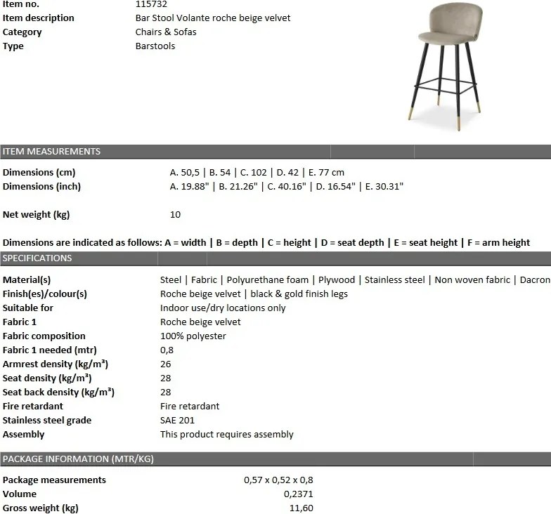 Scaun de bar design elegant LUX Volante, bej 115732 HZ