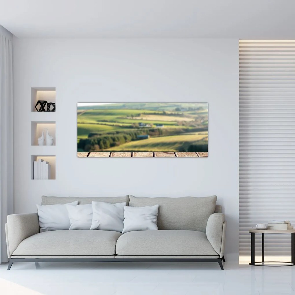 Tablou - Raft din lemn cu peisaj (120x50 cm)