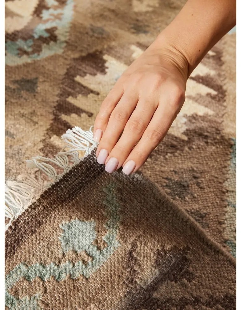 Covor albastru deschis-bej reversibil, țesut manual din lână 120x170 cm Kamal Dune – Nouristan