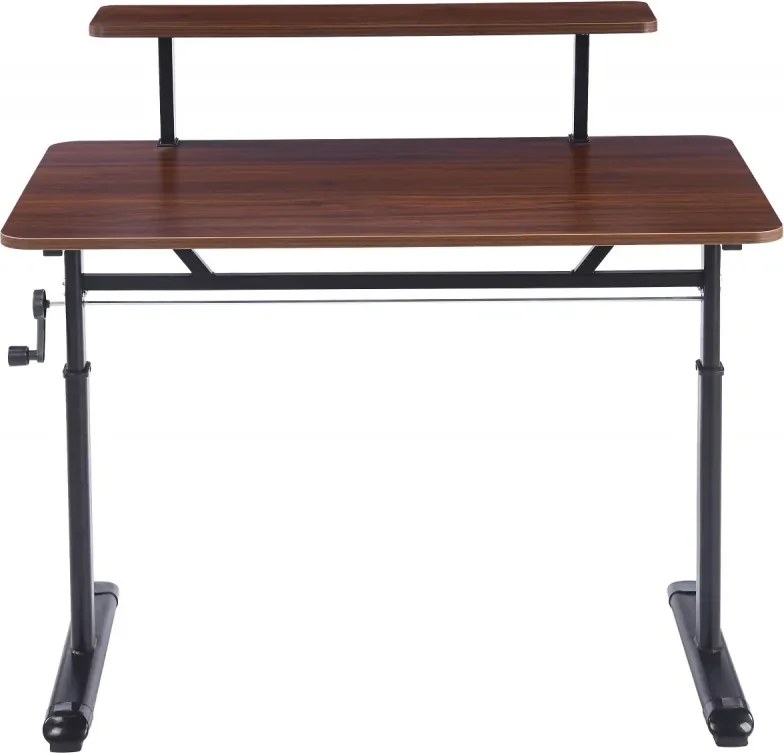 RESIGILAT- ERGOLEV WX-007 – Birou Reglabil Manual cu Înălțime Ajustabilă 65–90 cm, Blat Monobloc din PAL de Înaltă Densitate 15 mm, Cadru Metalic din Oțel, Raft Superior Integrat, 100x60 cm, Walnut
