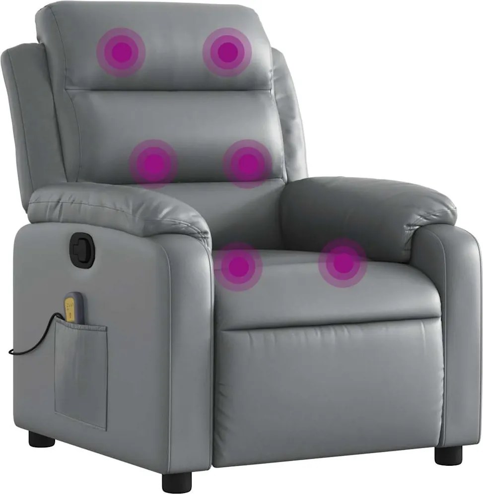 vidaXL Fotoliu de masaj rabatabil, gri, piele ecologică