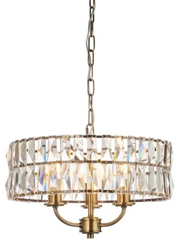 Endon 106243 - Candelabru suspendat pe lanț CLIFTON, 3 x E14, 6 W, 230 V, Ø 38,5 cm, alamă/sticlă clară