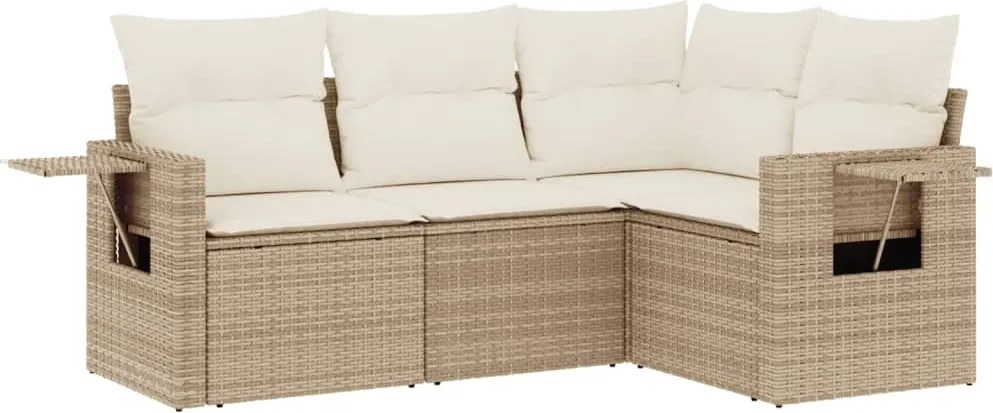 vidaXL Set canapele de grădină, 4 piese, cu perne, bej, poliratan