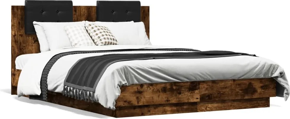 vidaXL Cadru de pat cu tăblie stejar fumuriu 120x190 cm lemn prelucrat
