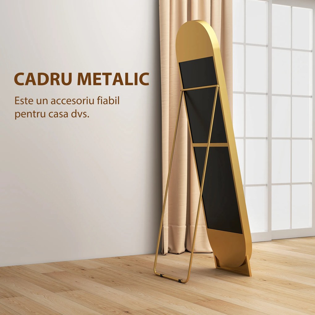 HOMCOM Oglindă de Podea Autoportantă din Metal 40x150 cm Auriu | Aosom Romania